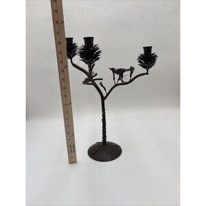 17” Rustic Brass Metal Candle Holder Pine Cone  Centerpiece Candelabra